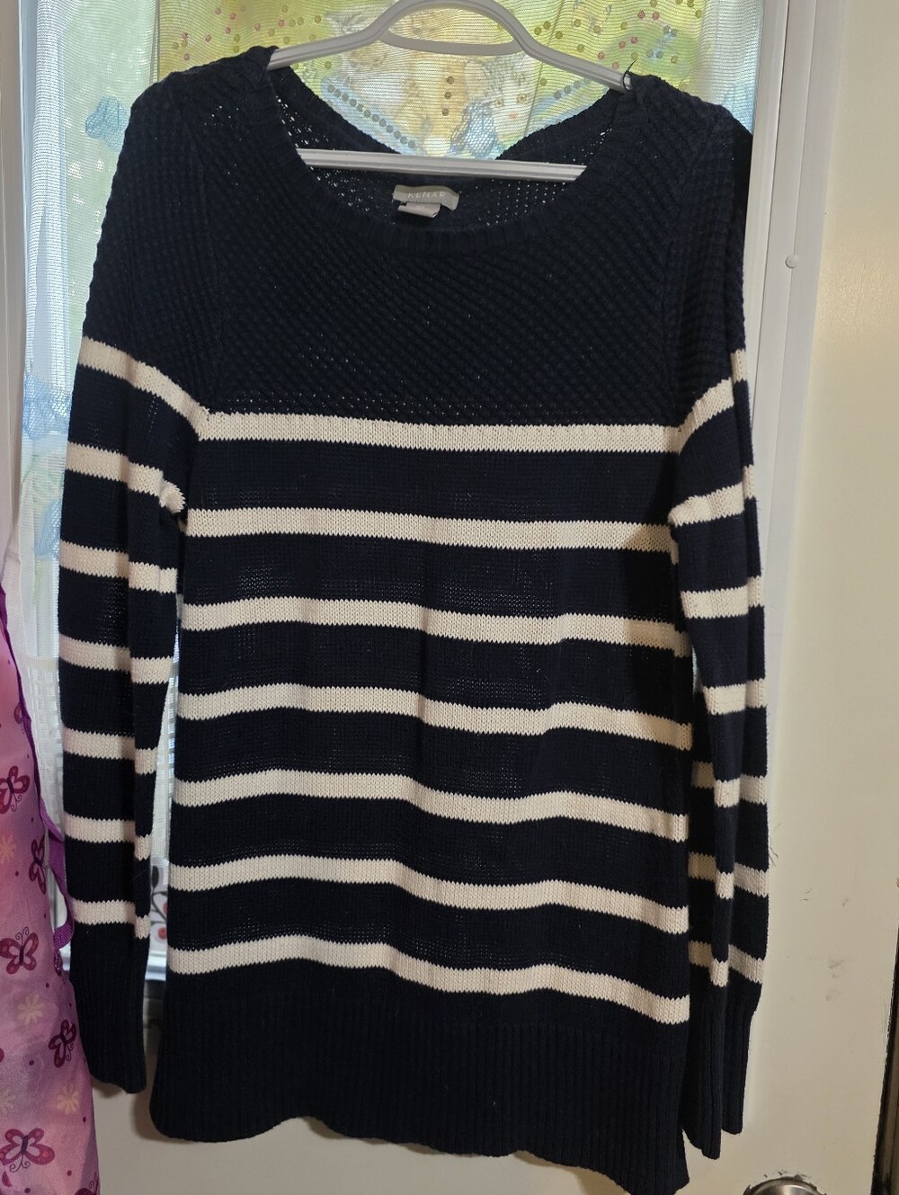 Striped Kenar Large Crewneck Sweater - Navy and White
